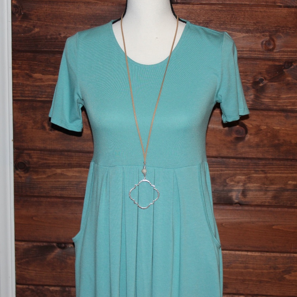 Women's Plus Pleated Dress Short Sleeve Ash Mint
